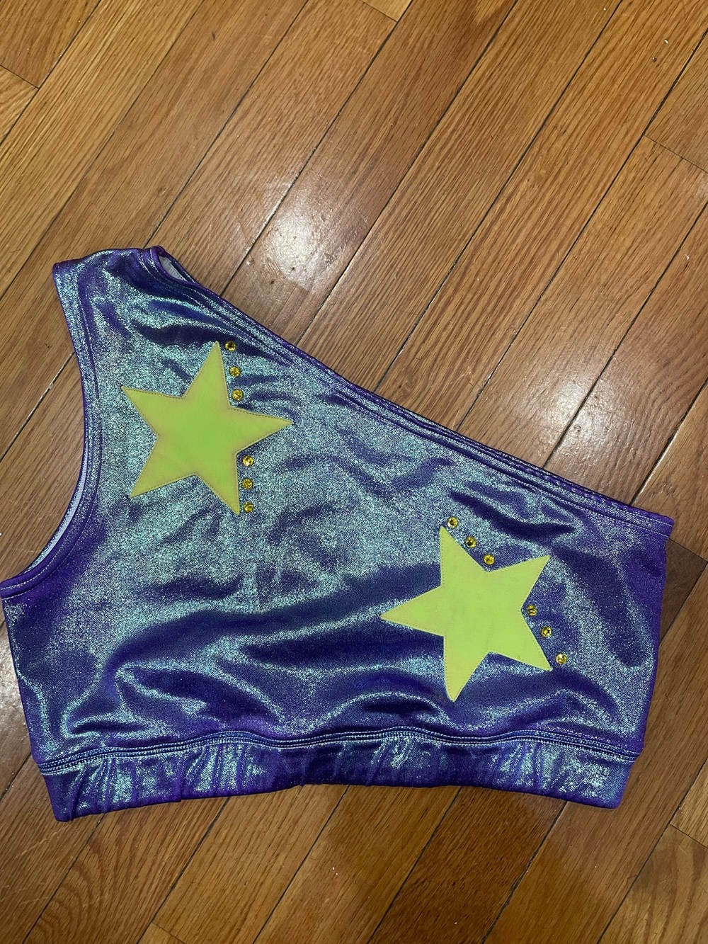 Brittany Allen One-Shoulder Purple Shimmer Top with Neon Star Accents- Size L
